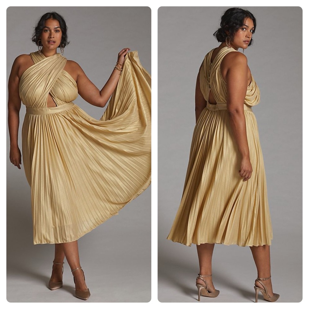 Anthropologie Verb by Pallavi Singhee Pleated Halter Midi Dress